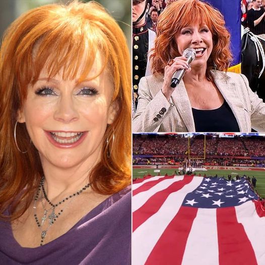 People cry as Reba McEntire sings the US National Anthem at the Super Bowl.