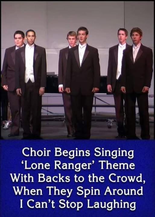 content (VIDEO) Choir Begins Singing ‘Lone Ranger’ Theme With Backs to the Crowd, When They Spin Around I Can’t Stop Laughing
