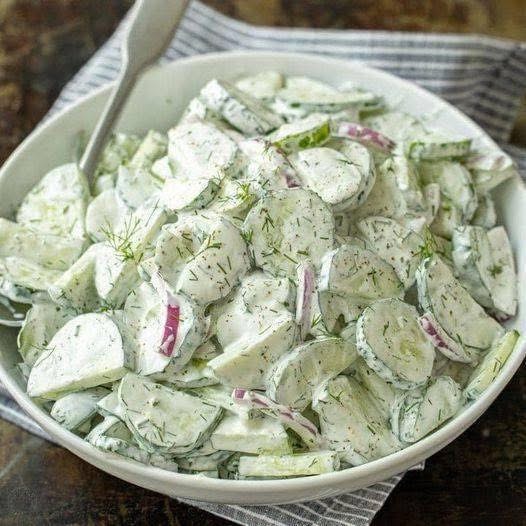 Creamy Cucumber Salad with Dill and Red Onion